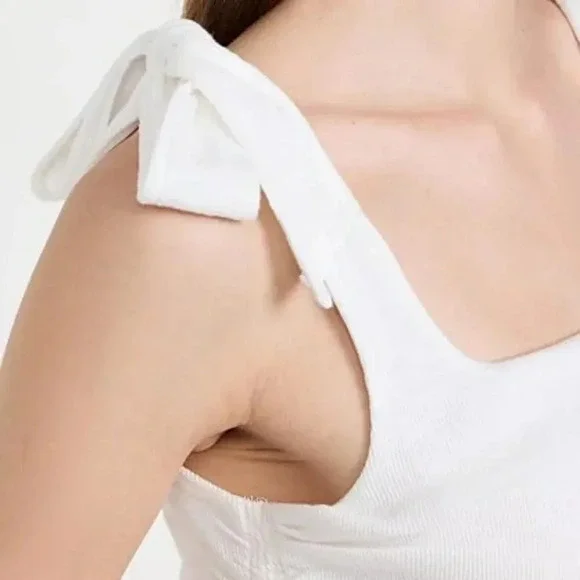 Free People FP Movement Women's Boulevard Tank Top White Ties at Shoulder NWOT S - Picture 4 of 6